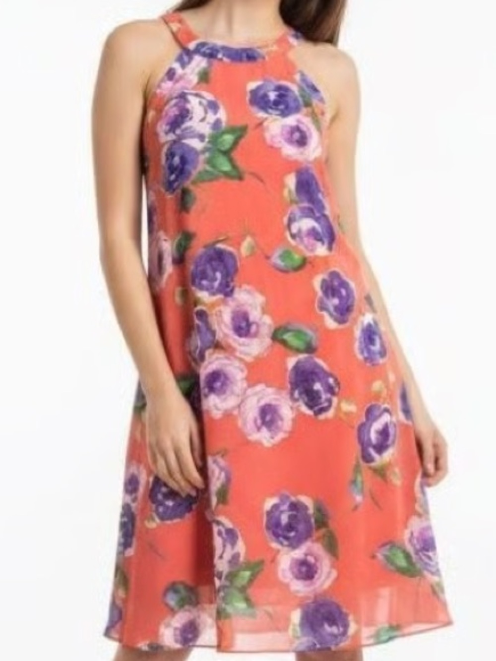 Betsey Johnson | Orange Floral Halter Sleeveless Dress 6 Chic Spring Summer - Picture 5 of 5